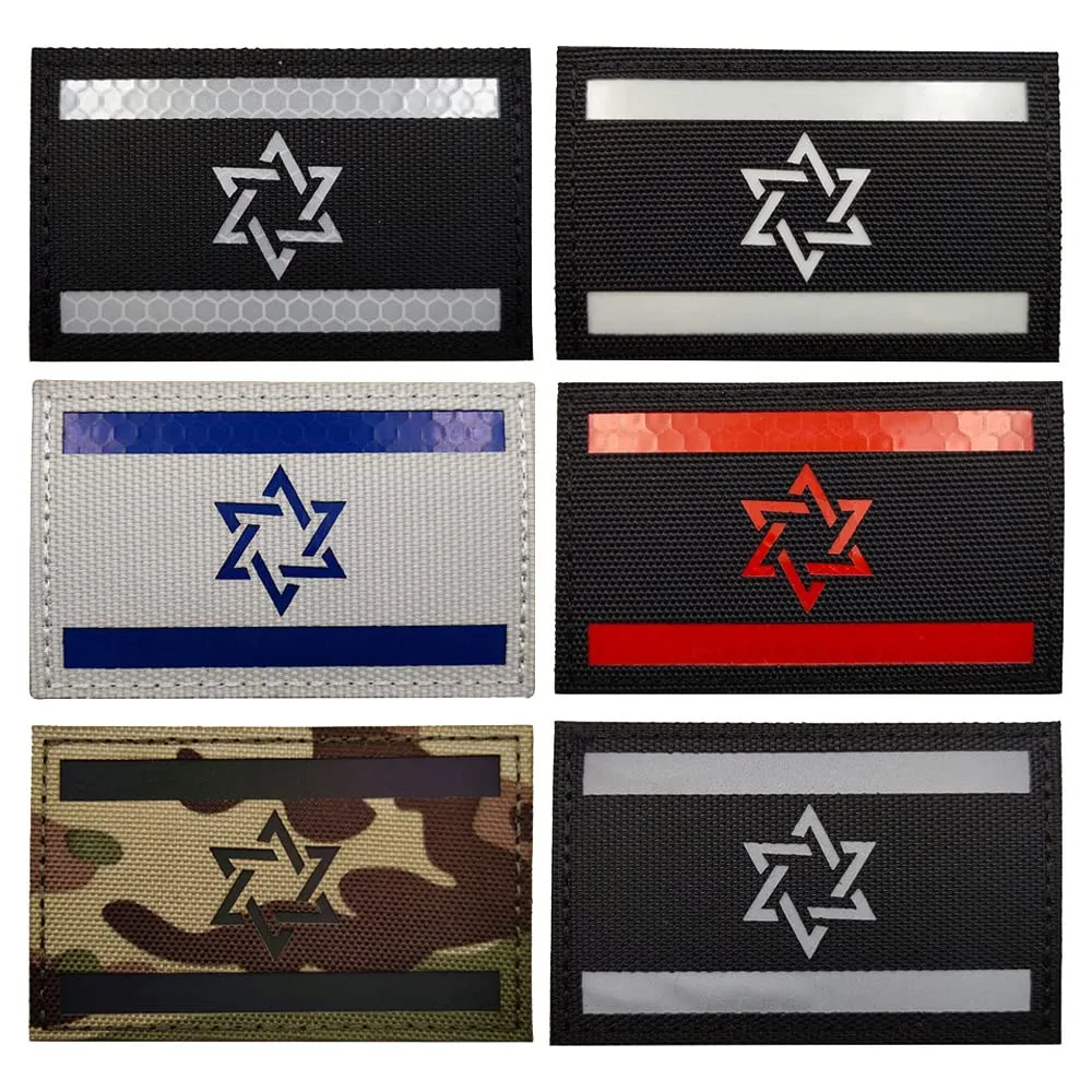 2 PCS AliPlus Israel Flag Patches IR Infrared Reflective Patches Laser Cut Patch Tactical Morale Patch Hook and Loop(Black White)