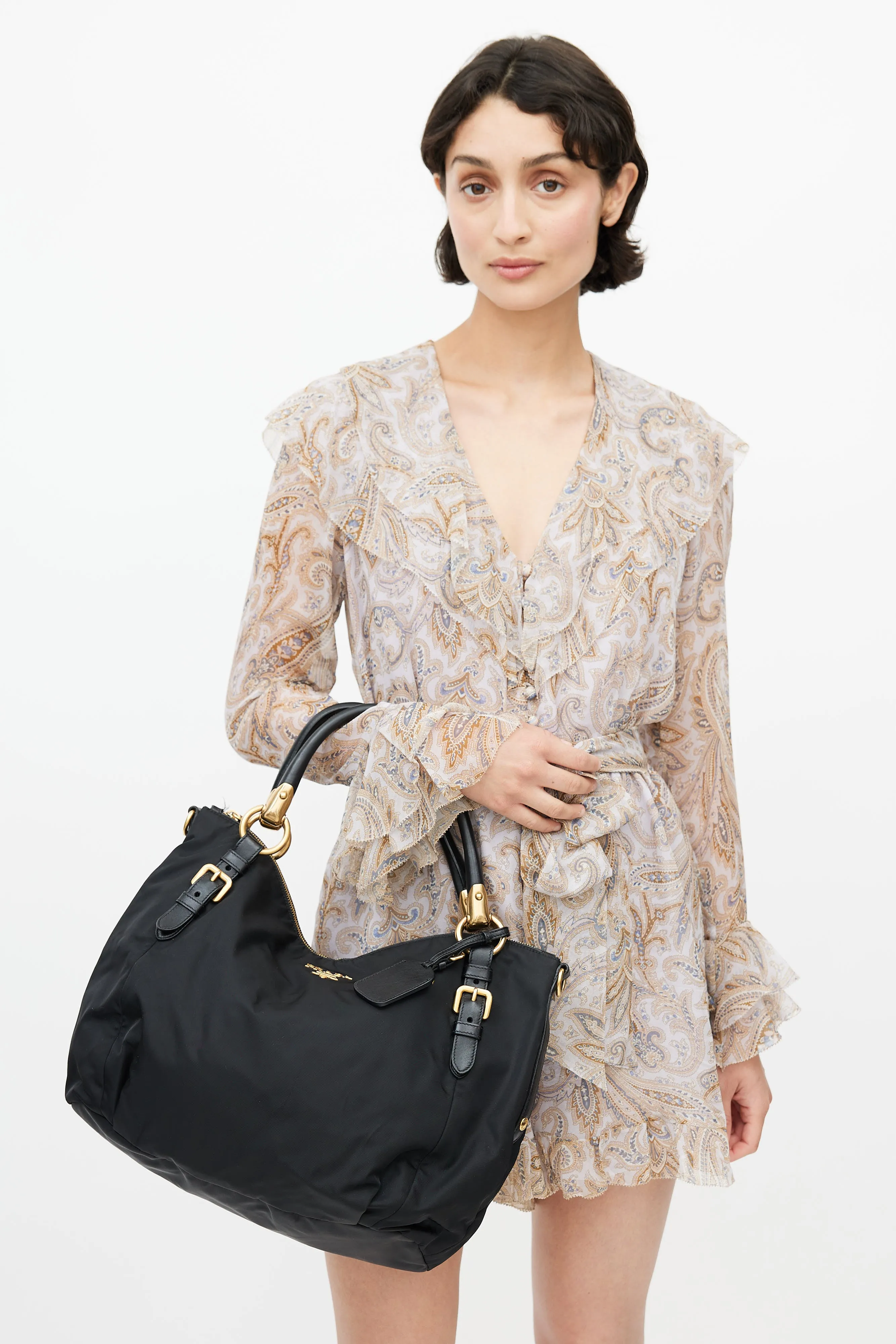 Black Nylon Top Handle Bag
