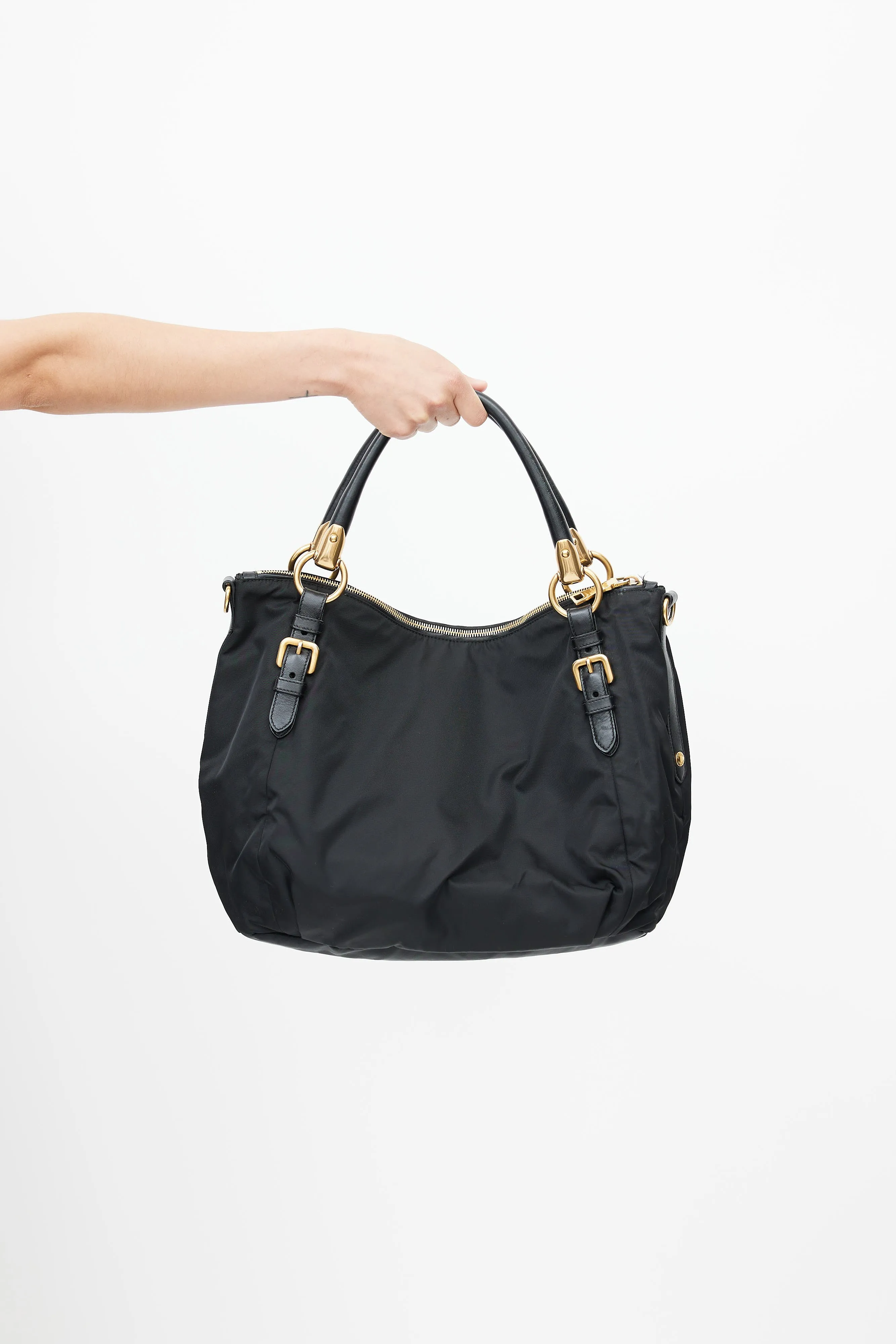 Black Nylon Top Handle Bag
