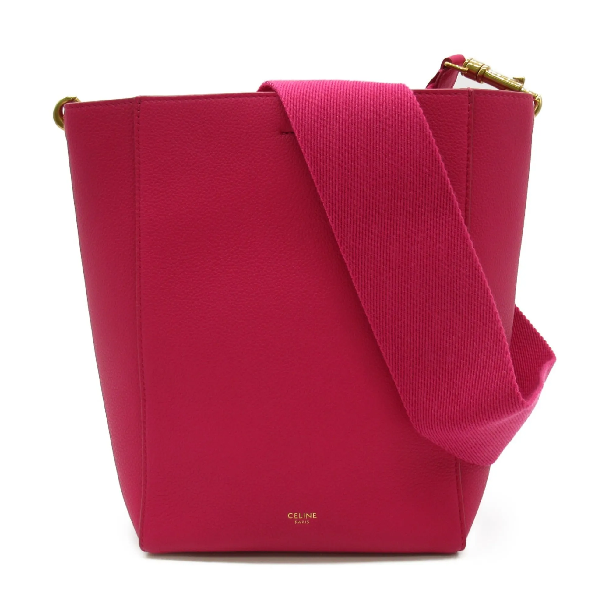 Celine Sangle Bucket Shoulder Bag Pink leather