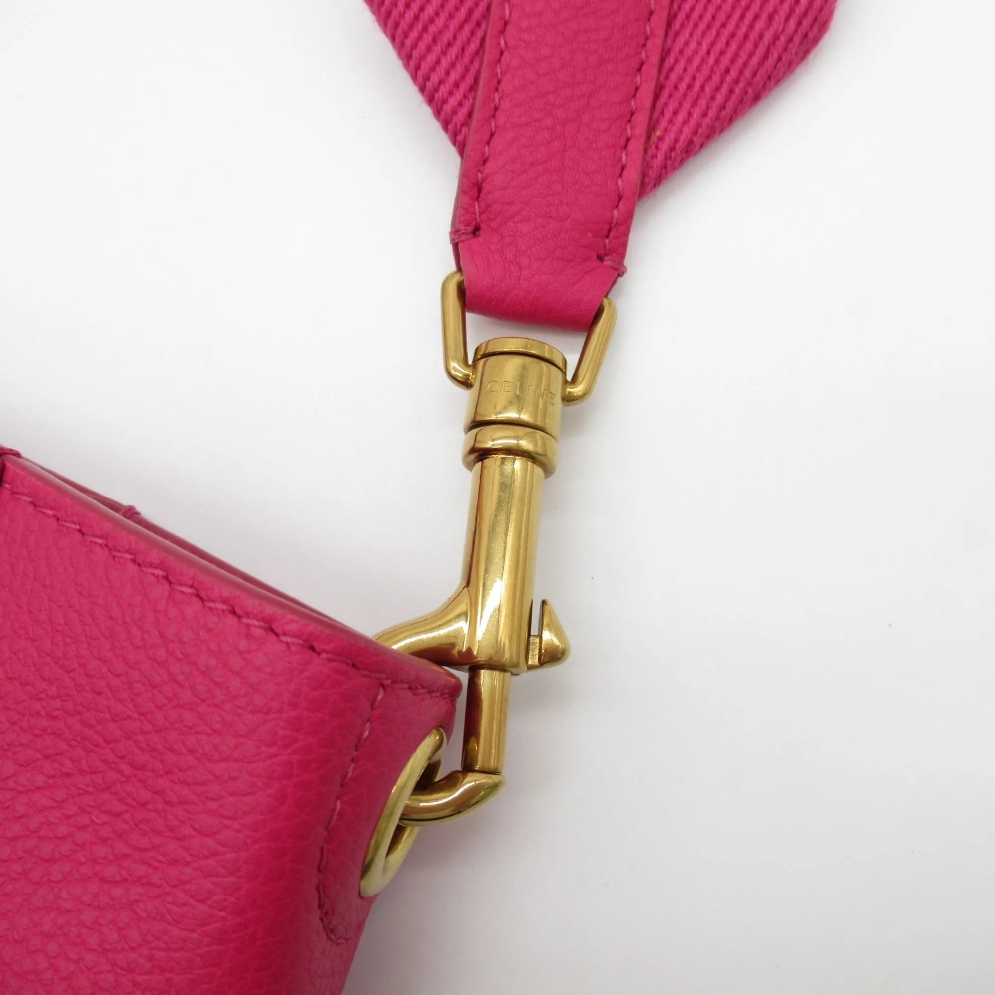 Celine Sangle Bucket Shoulder Bag Pink leather