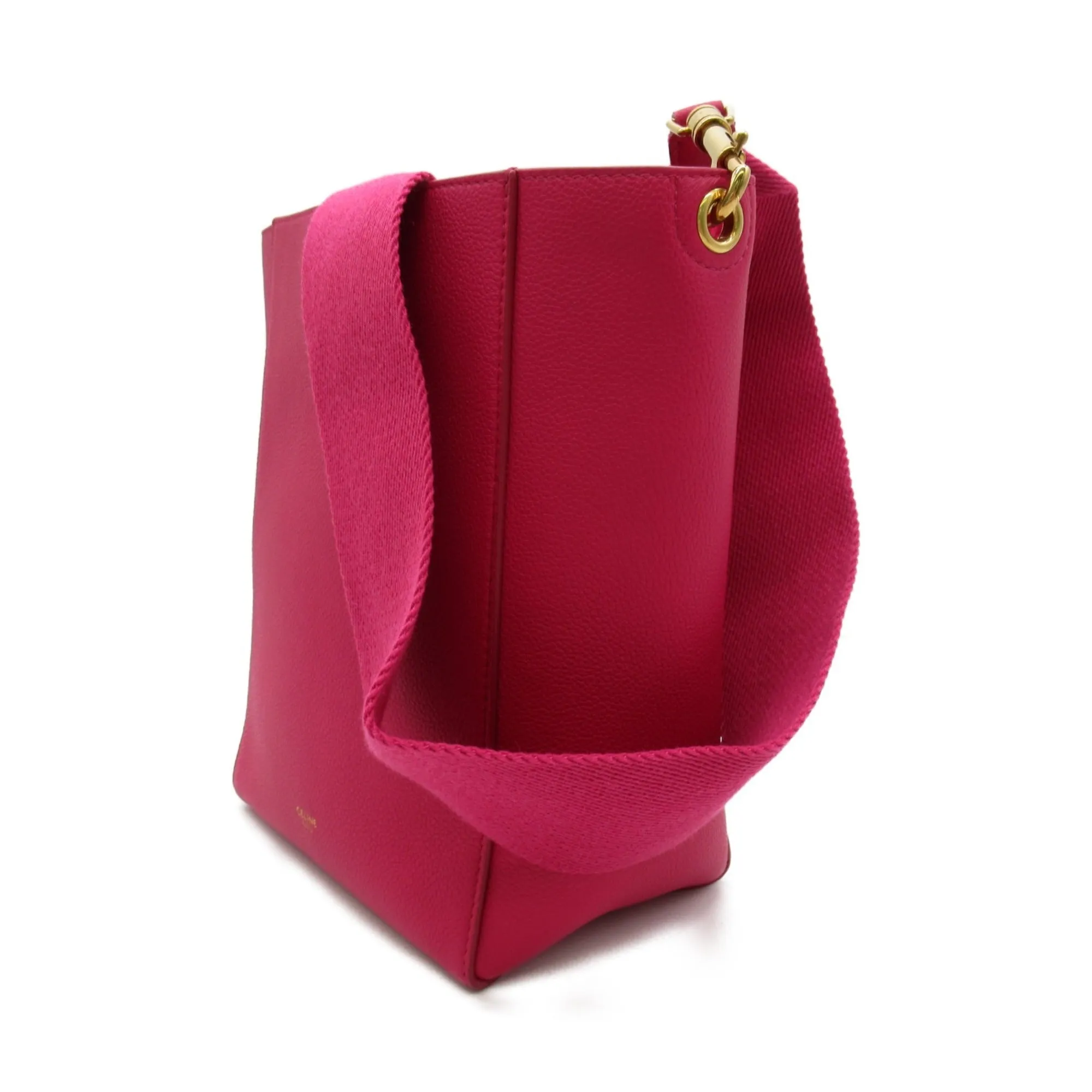 Celine Sangle Bucket Shoulder Bag Pink leather