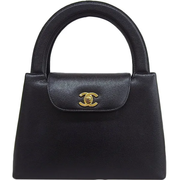CHANEL Around 1998 Made Caviar Skin Turn-Lock Handle Bag Black