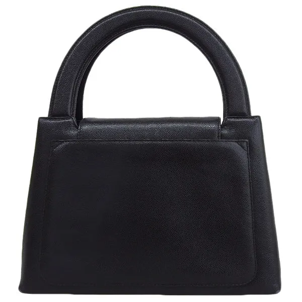 CHANEL Around 1998 Made Caviar Skin Turn-Lock Handle Bag Black