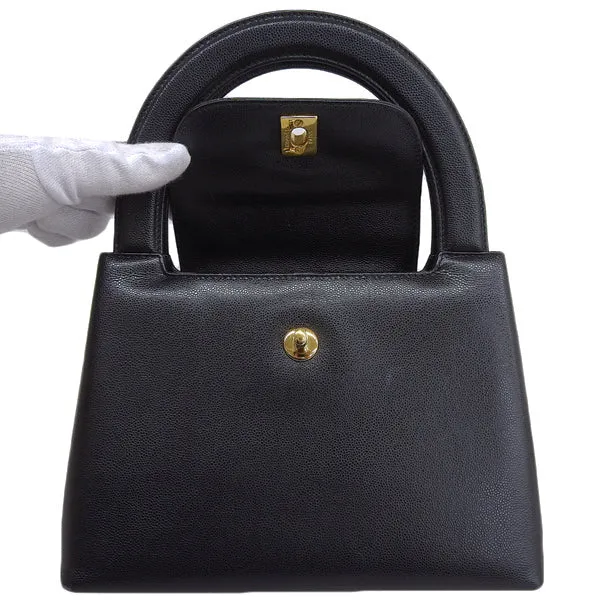CHANEL Around 1998 Made Caviar Skin Turn-Lock Handle Bag Black