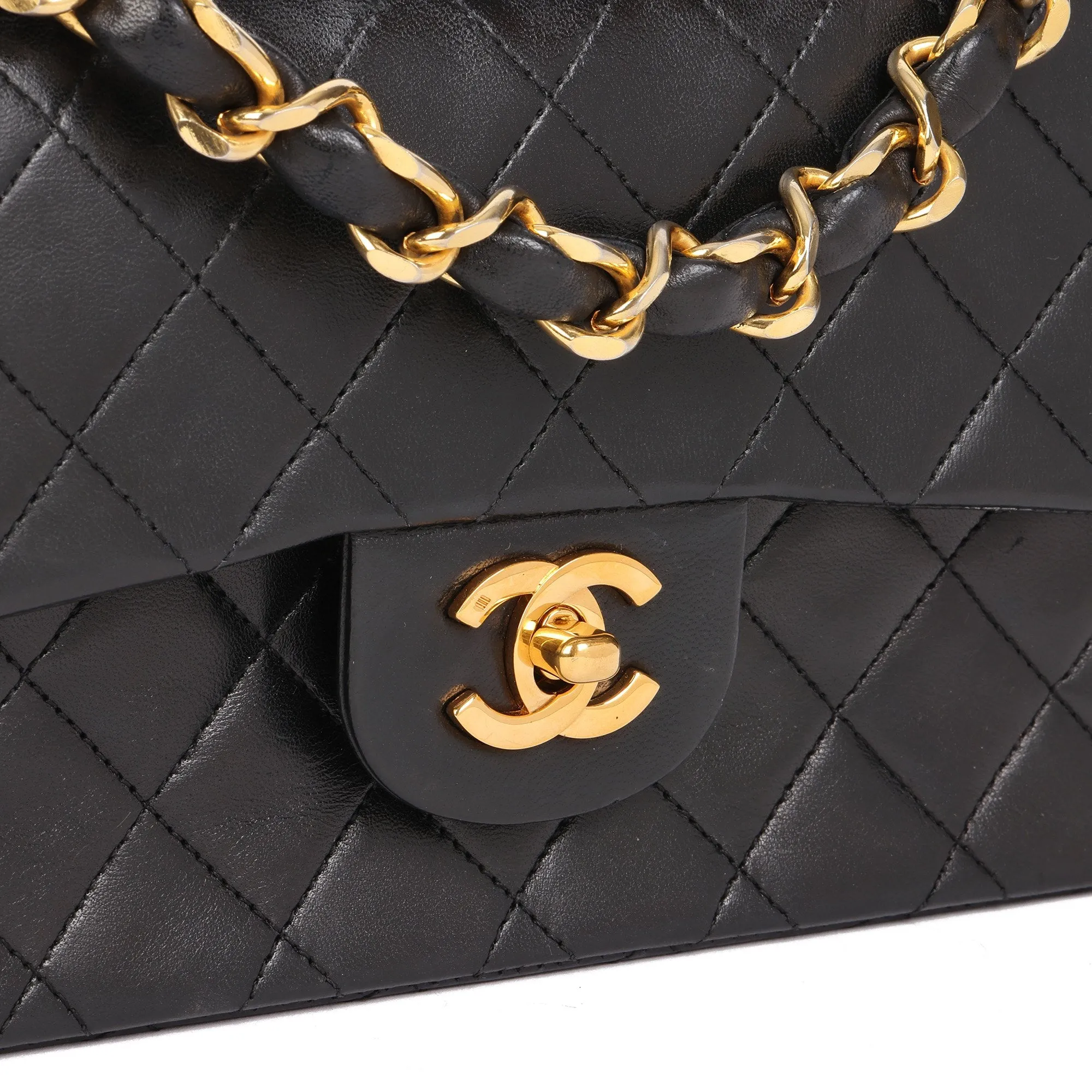 Chanel Black Quilted Lambskin Vintage Small Top Handle Classic Single Flap Bag Top Handle Bag