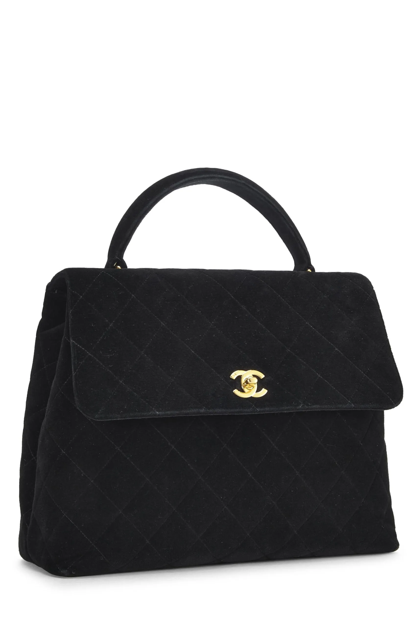 Chanel,  Black Quilted Velvet Kelly, Black
