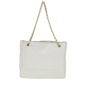 CHANEL Chain Shoulder Bag Lamb Skin White CC Auth yk6254