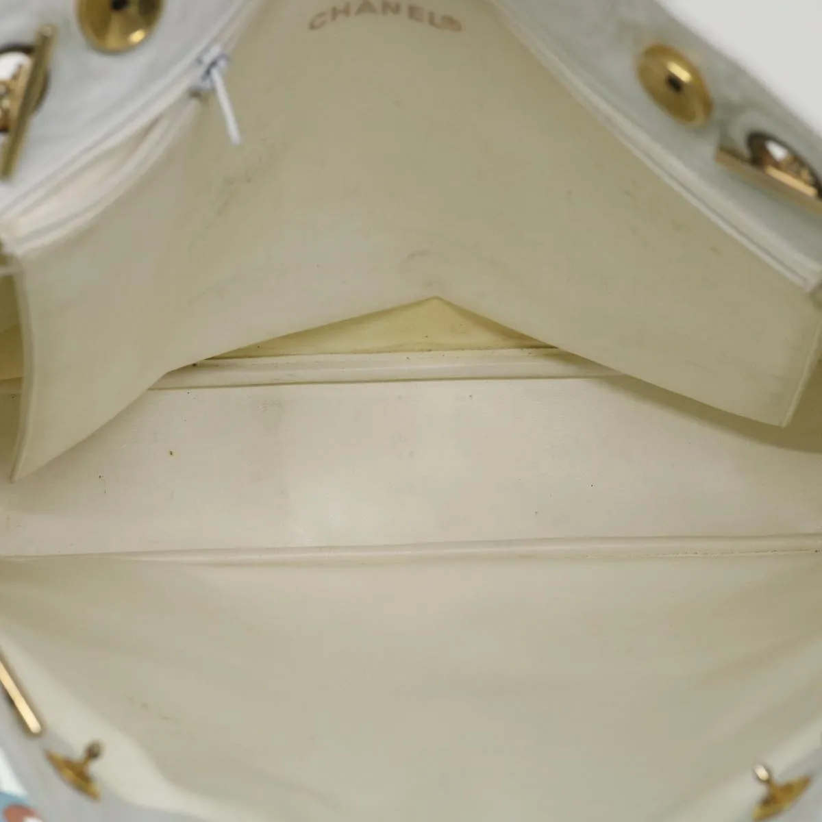CHANEL Chain Shoulder Bag Lamb Skin White CC Auth yk6254