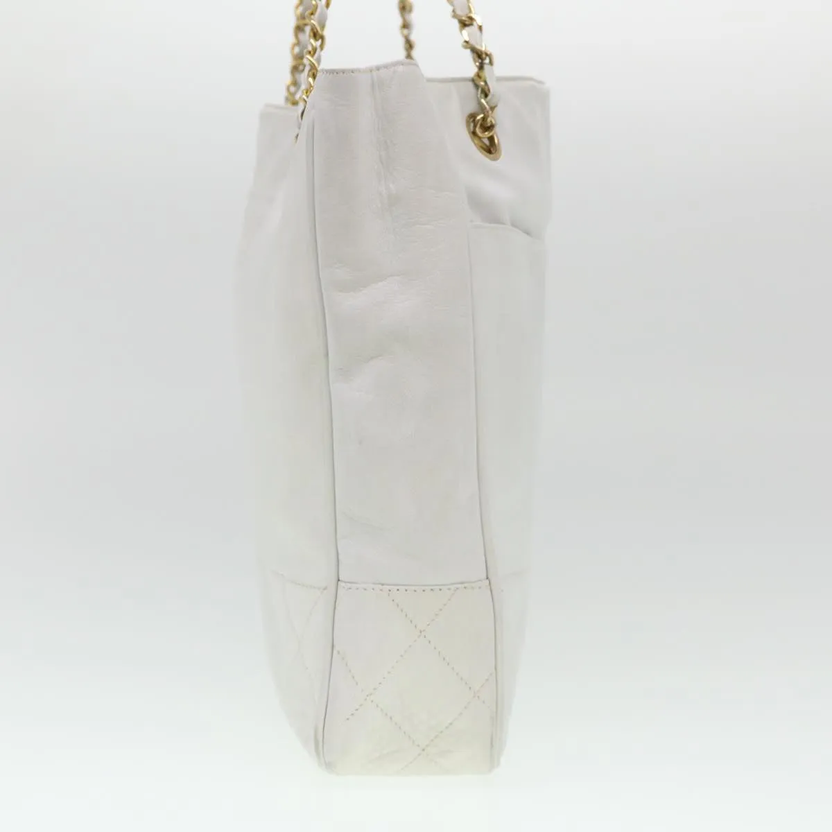 CHANEL Chain Shoulder Bag Lamb Skin White CC Auth yk6254