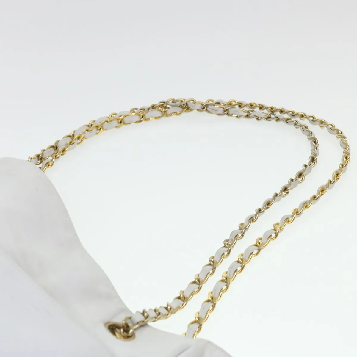 CHANEL Chain Shoulder Bag Lamb Skin White CC Auth yk6254