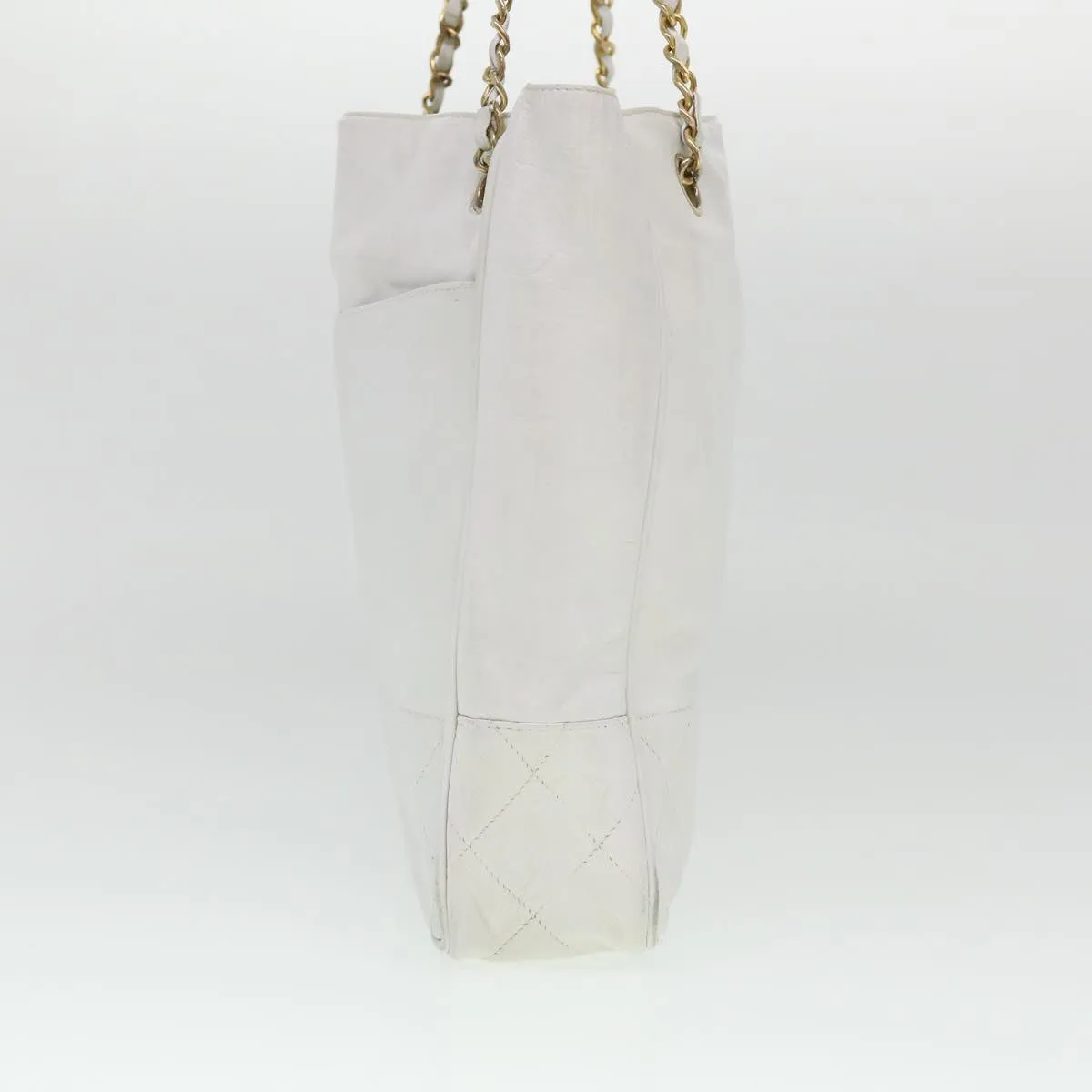 CHANEL Chain Shoulder Bag Lamb Skin White CC Auth yk6254