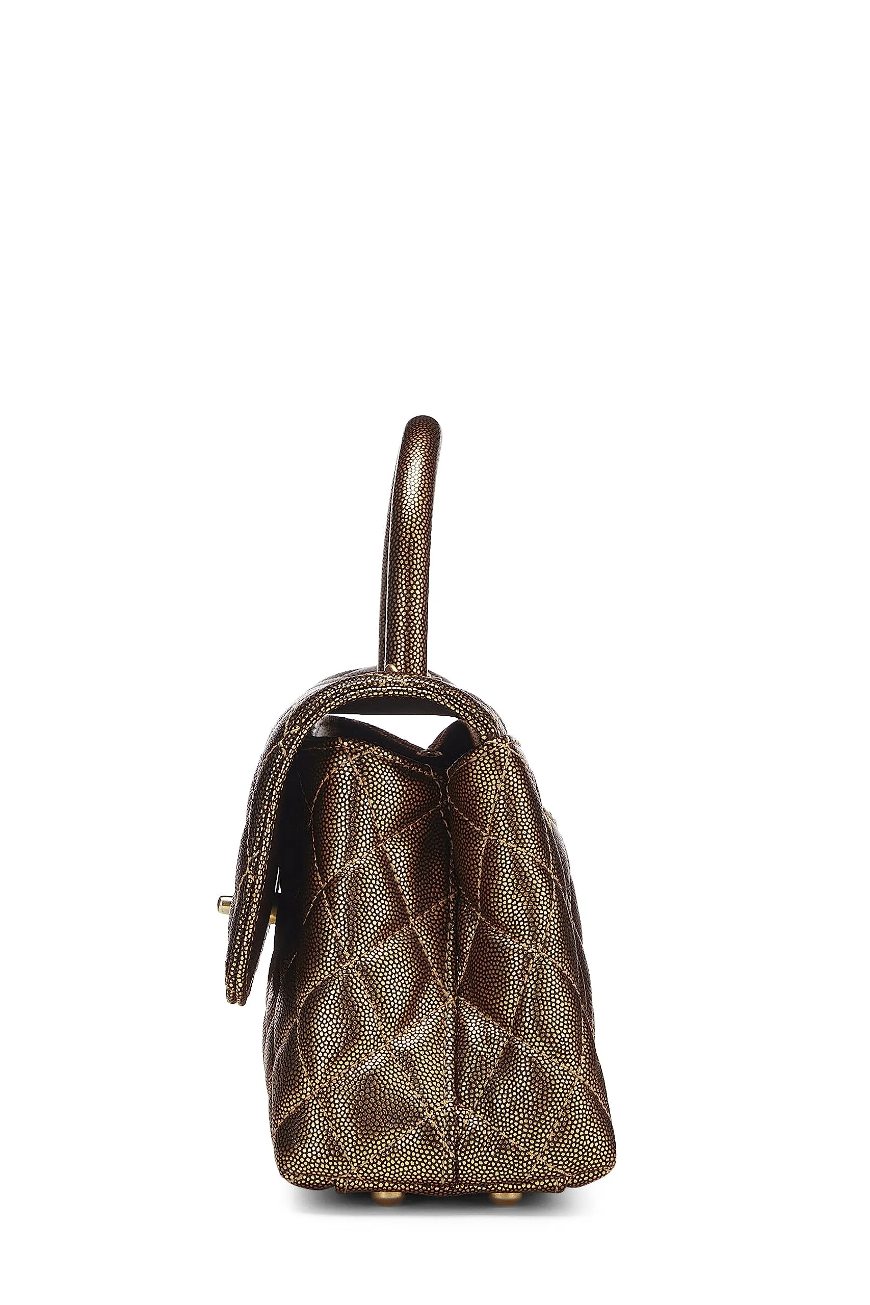 Chanel,  Gold Caviar Coco Handle Bag Medium, Gold