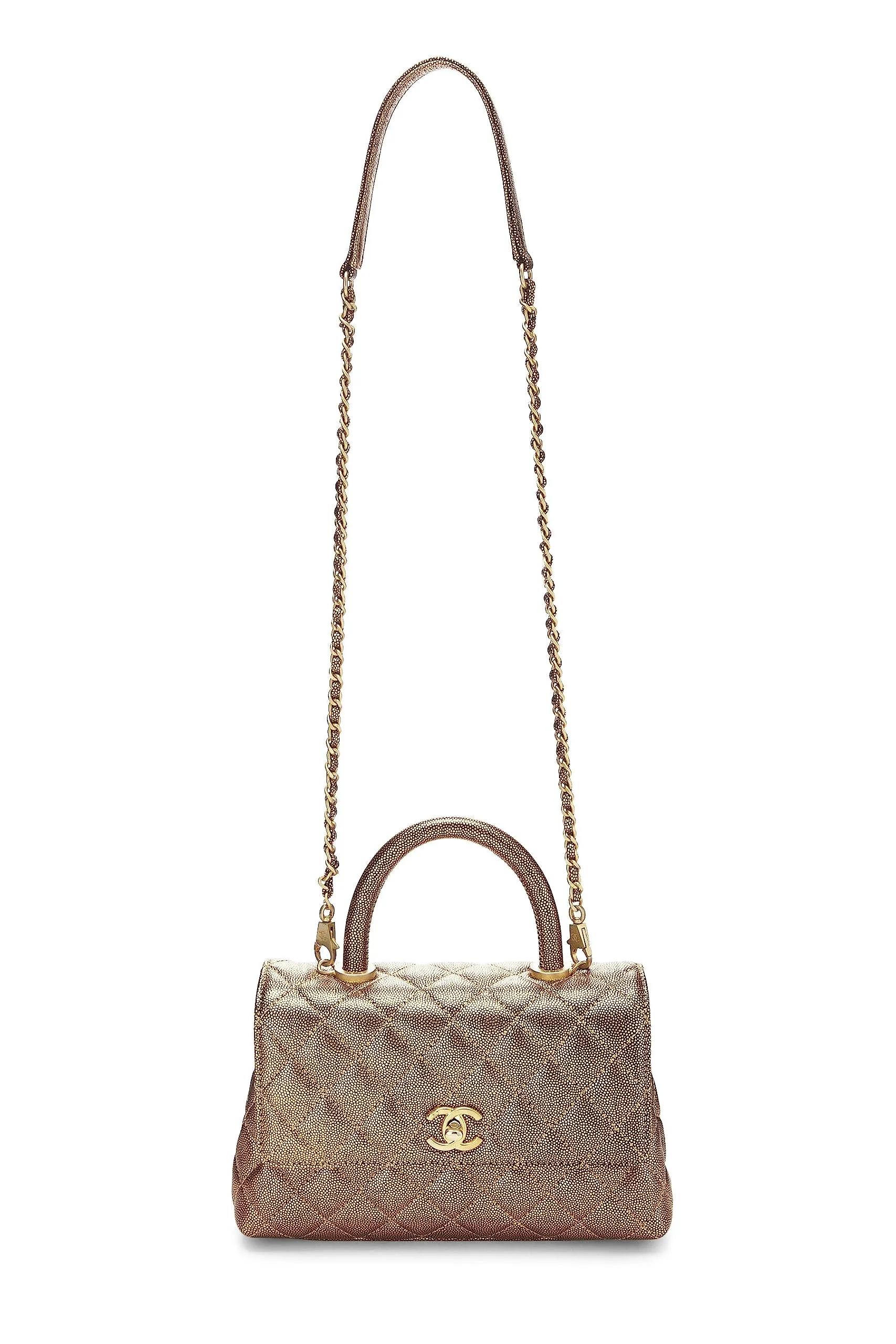 Chanel,  Gold Caviar Coco Handle Bag Medium, Gold