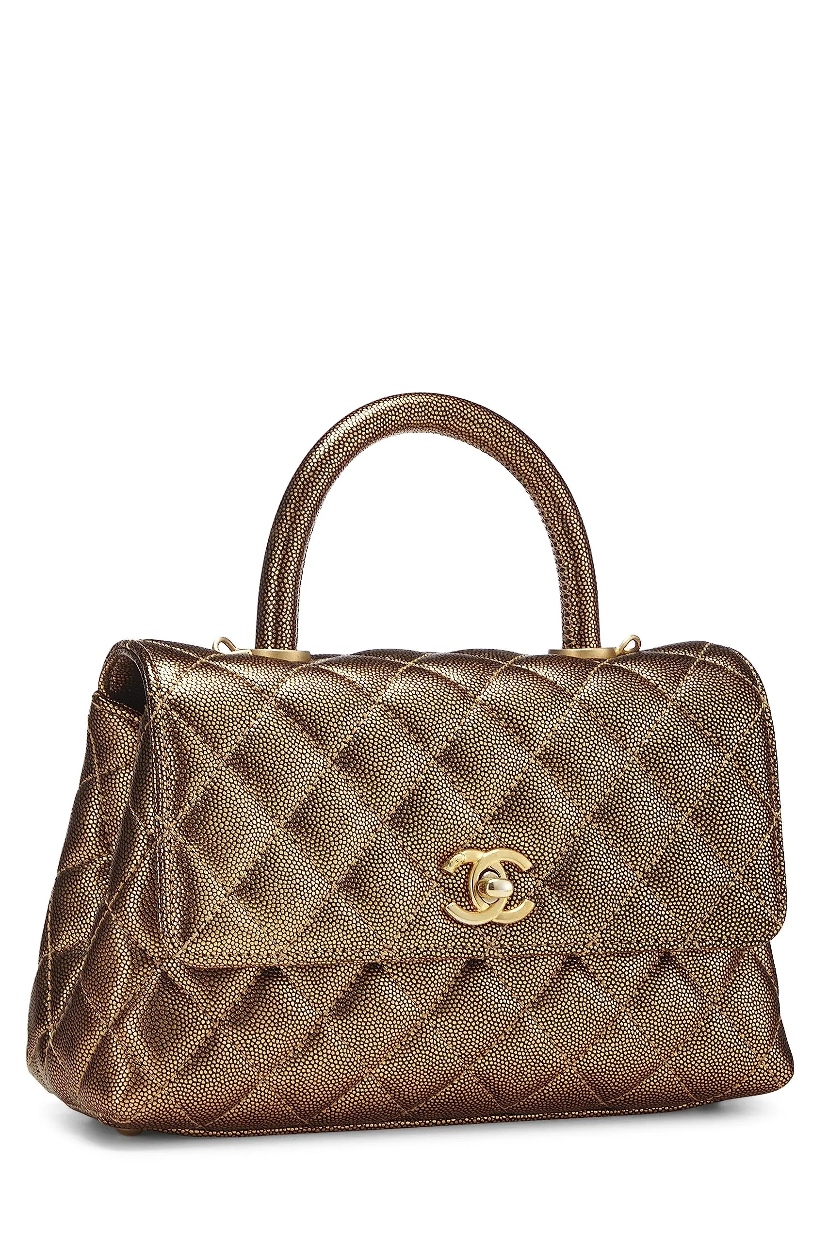 Chanel,  Gold Caviar Coco Handle Bag Medium, Gold