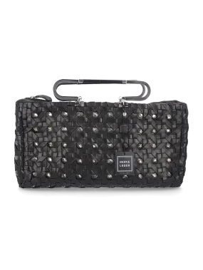 crystal-embellished interwoven leather top-handle bag