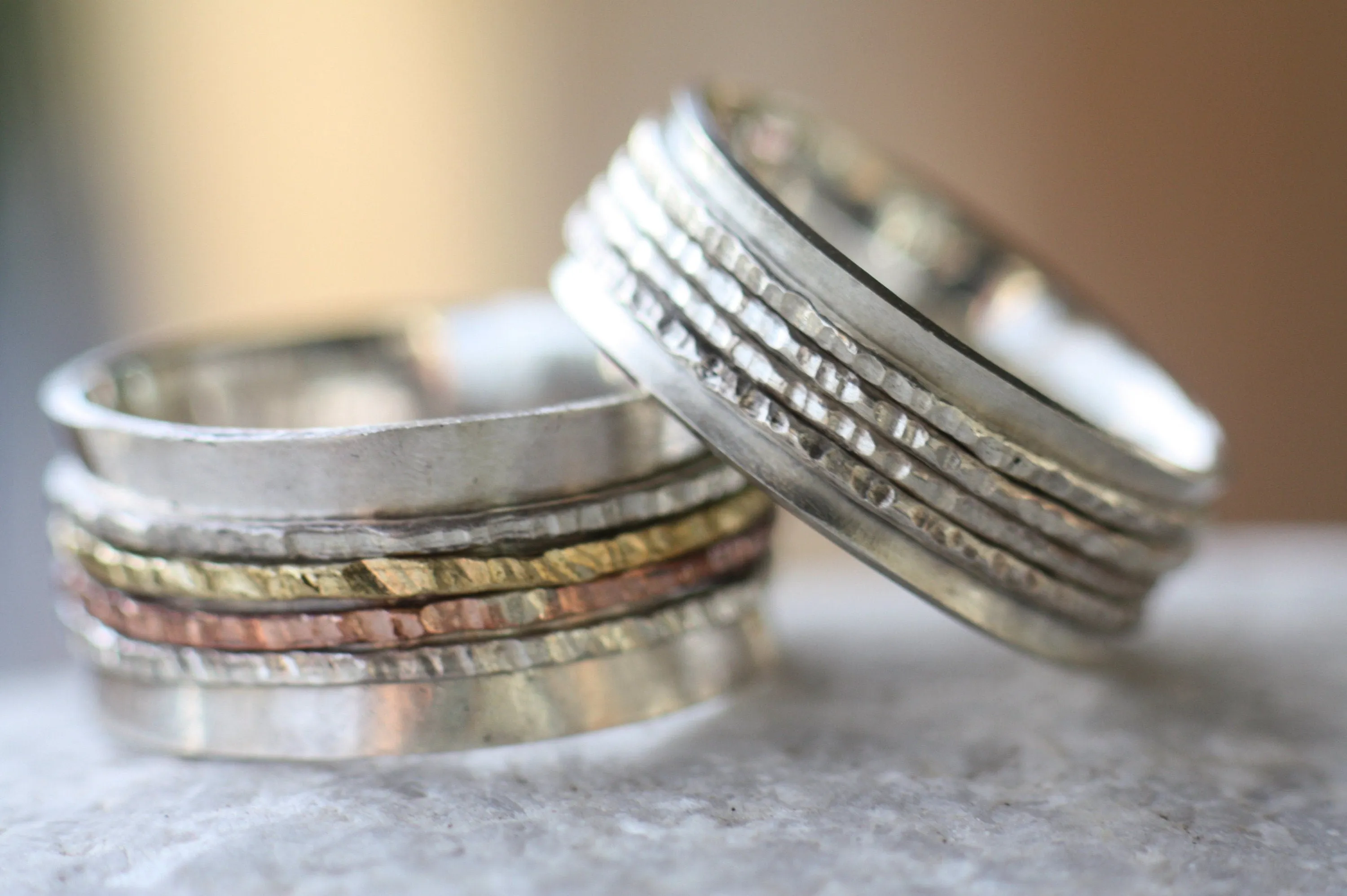 Dainty Silver Spinner Ring with Handwritten Engravings