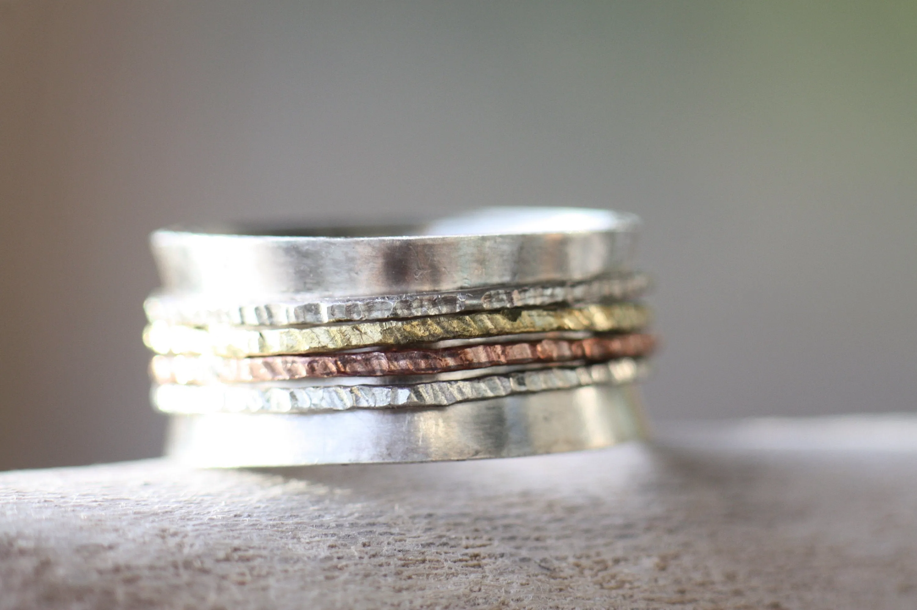 Dainty Silver Spinner Ring with Handwritten Engravings