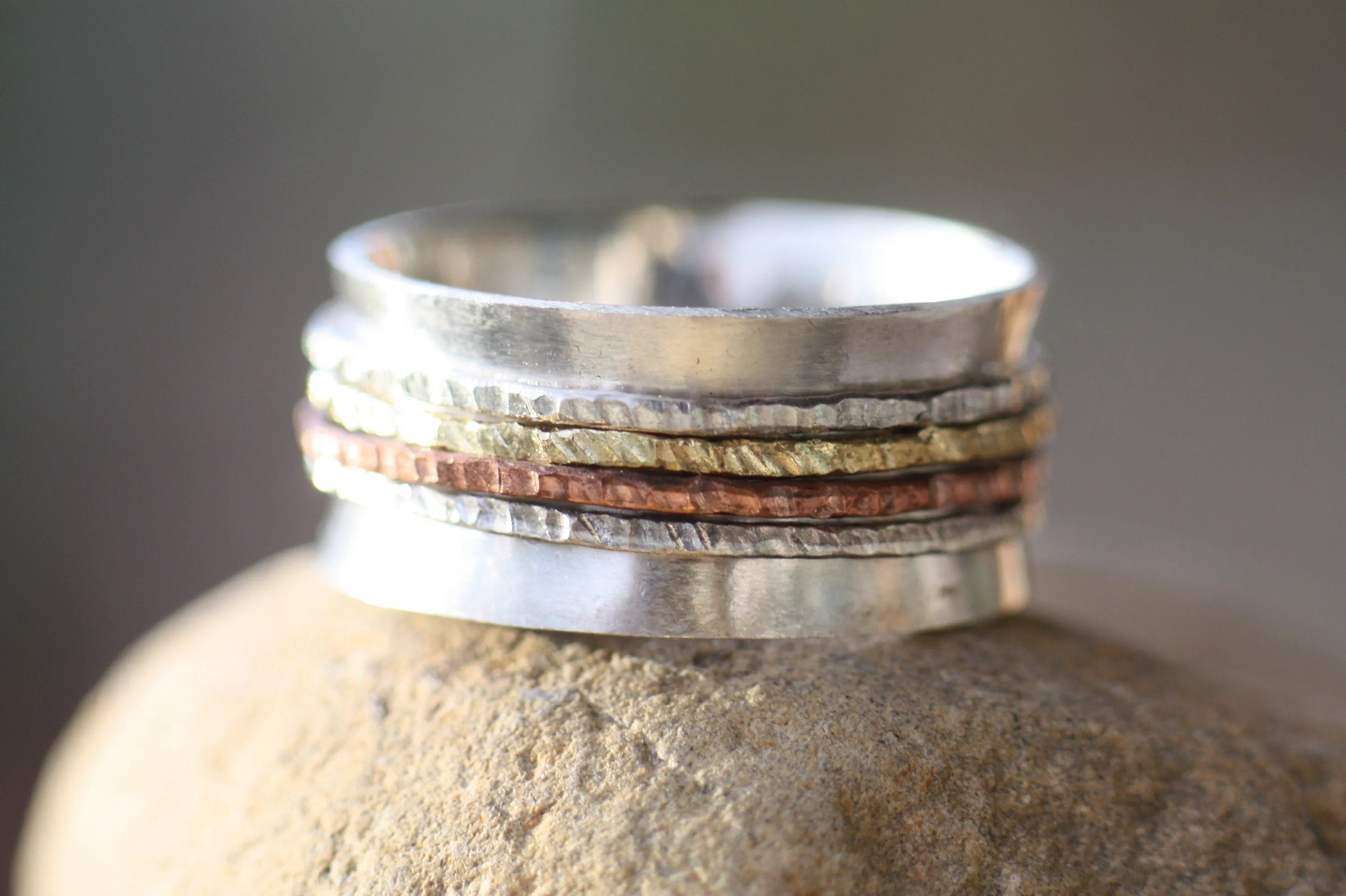 Dainty Silver Spinner Ring with Handwritten Engravings