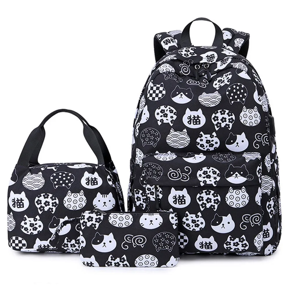 Kids Backpack With Lunch Box USB School Backpacks - Pink Black Green Book Bags For Boys Girls Cute Set With USB Charger Outdoor Leisure Daypack