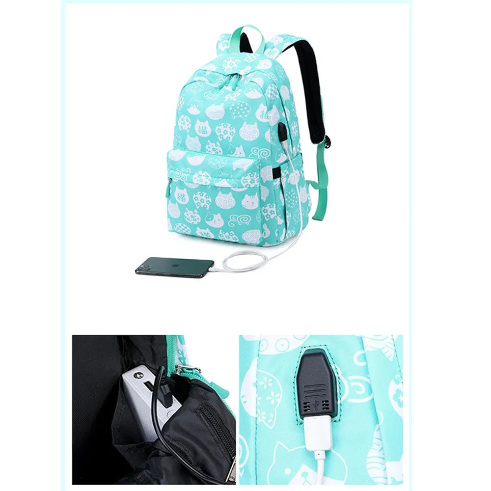 Kids Backpack With Lunch Box USB School Backpacks - Pink Black Green Book Bags For Boys Girls Cute Set With USB Charger Outdoor Leisure Daypack