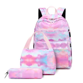 Kids Backpack With Lunch Box USB School Backpacks - Pink Grey Purple Book Bags For Boys Girls Trendy Lightweight Daypack
