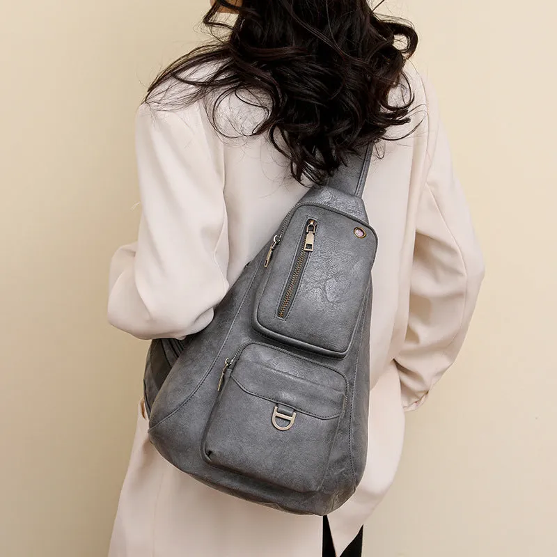 Large Leather Sling Bag For Women Weekender Minimalist Crossbody Bag
