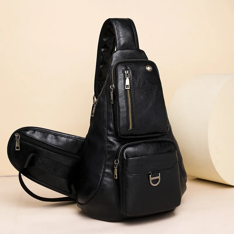 Large Leather Sling Bag For Women Weekender Minimalist Crossbody Bag