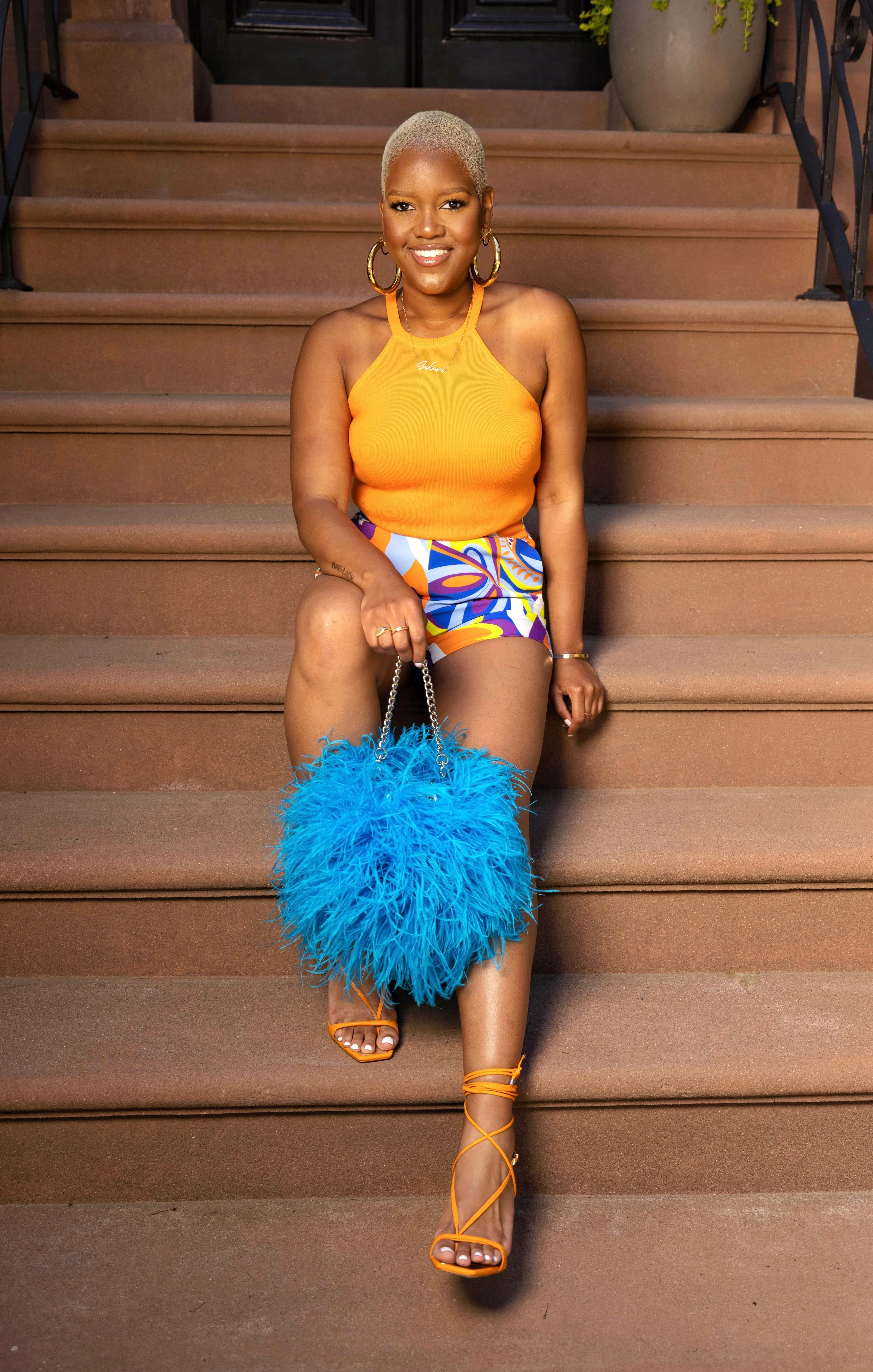 Ostrich Feather Bucket Bag | Azul | Large