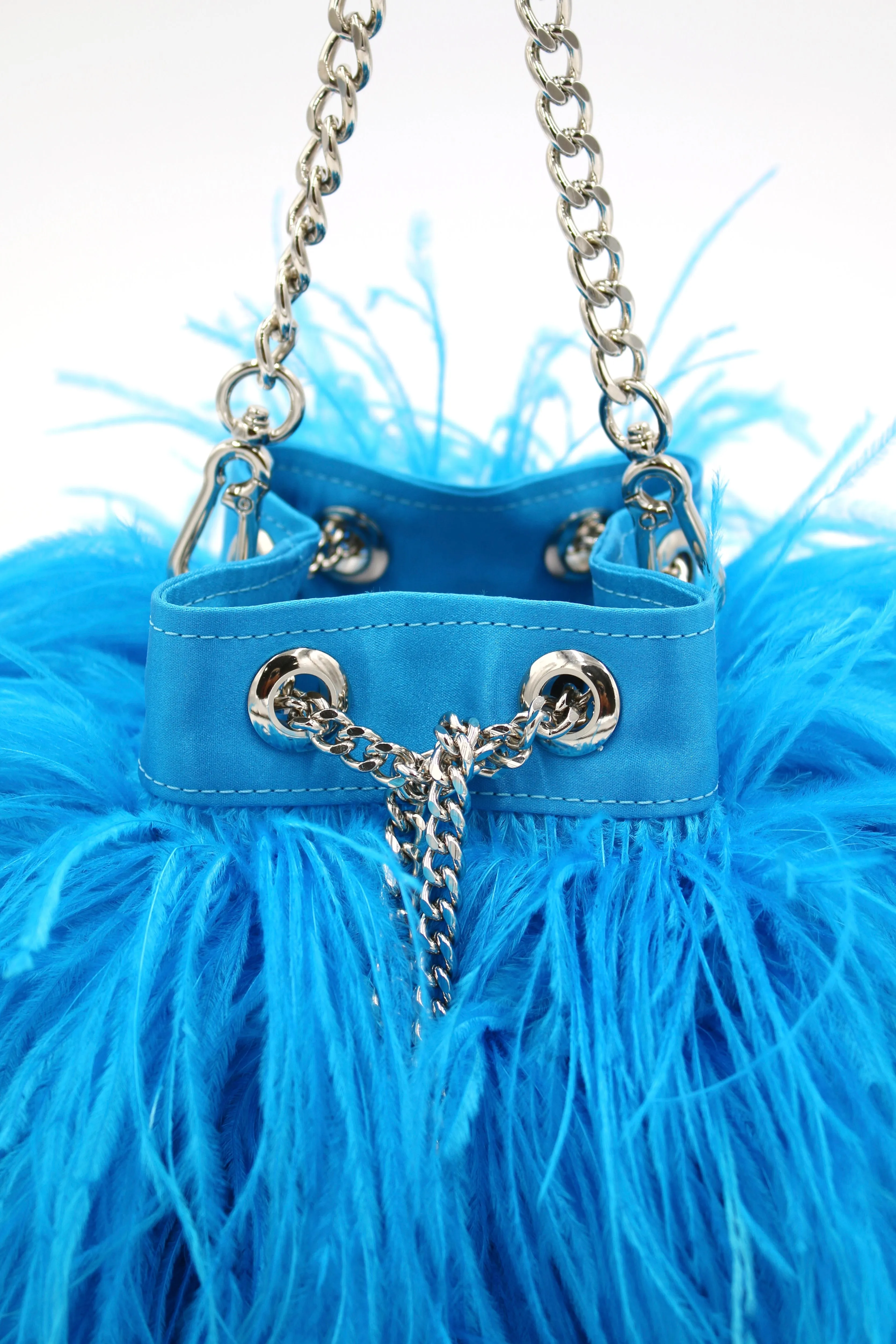 Ostrich Feather Bucket Bag | Azul | Large