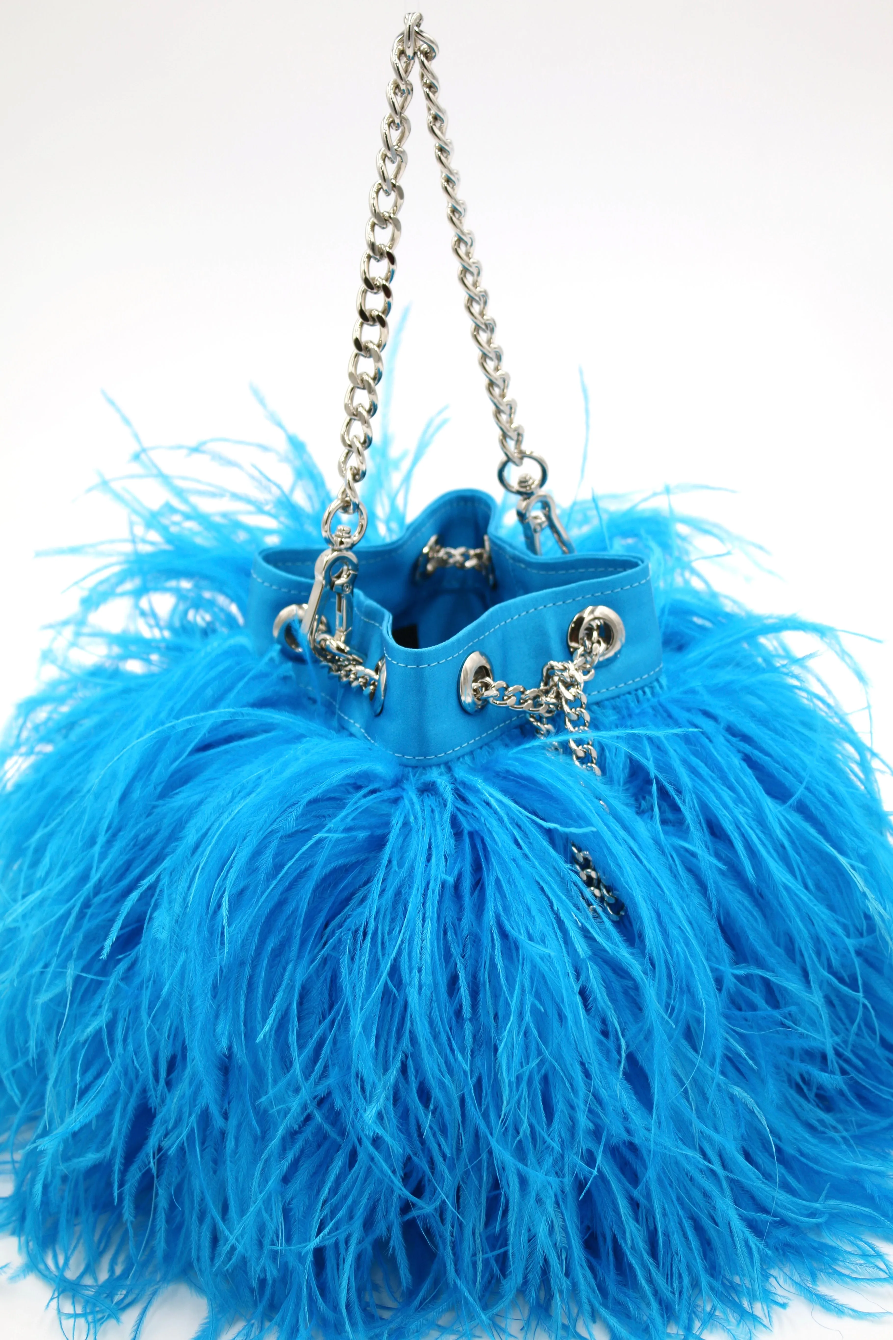 Ostrich Feather Bucket Bag | Azul | Large