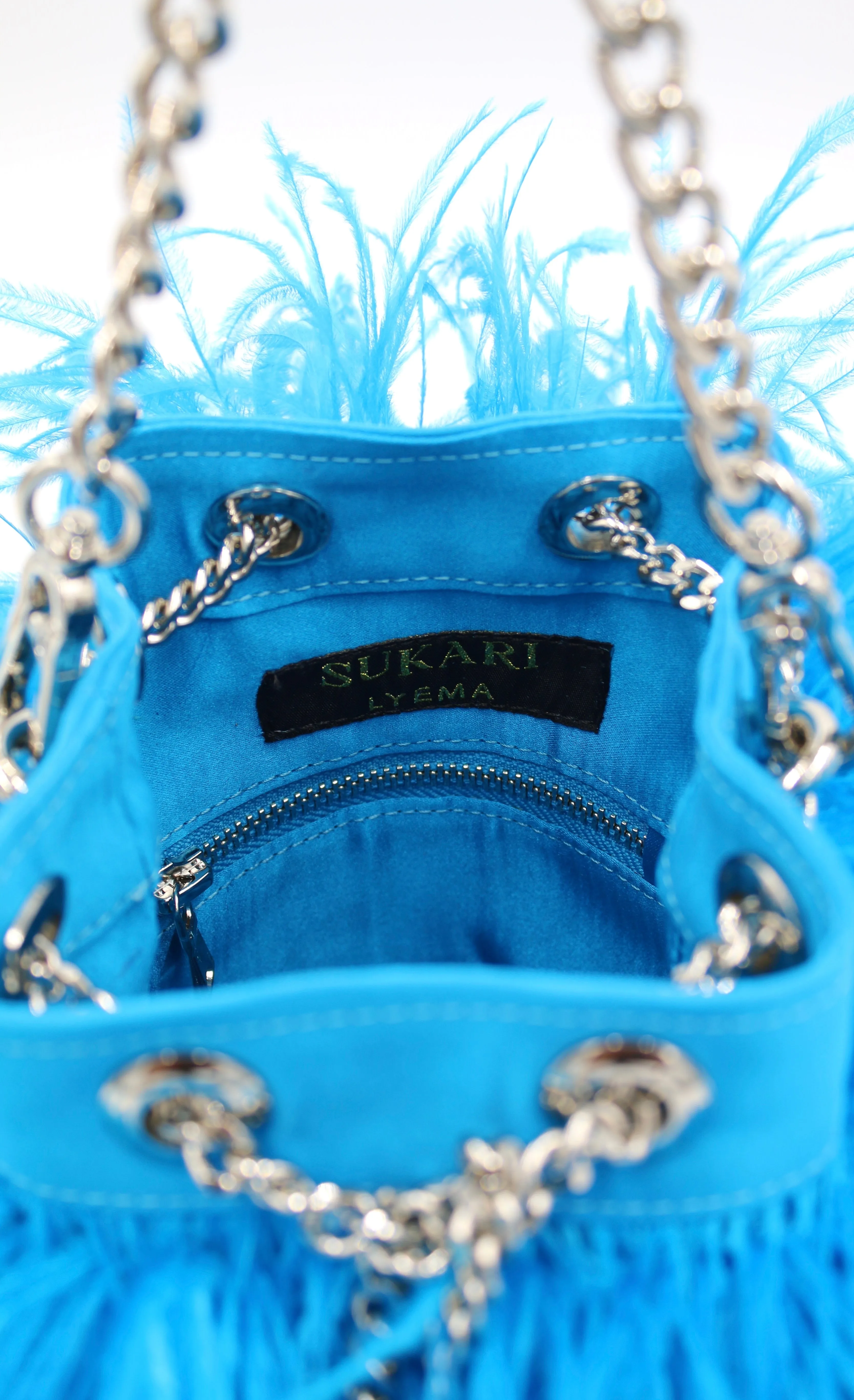 Ostrich Feather Bucket Bag | Azul | Large