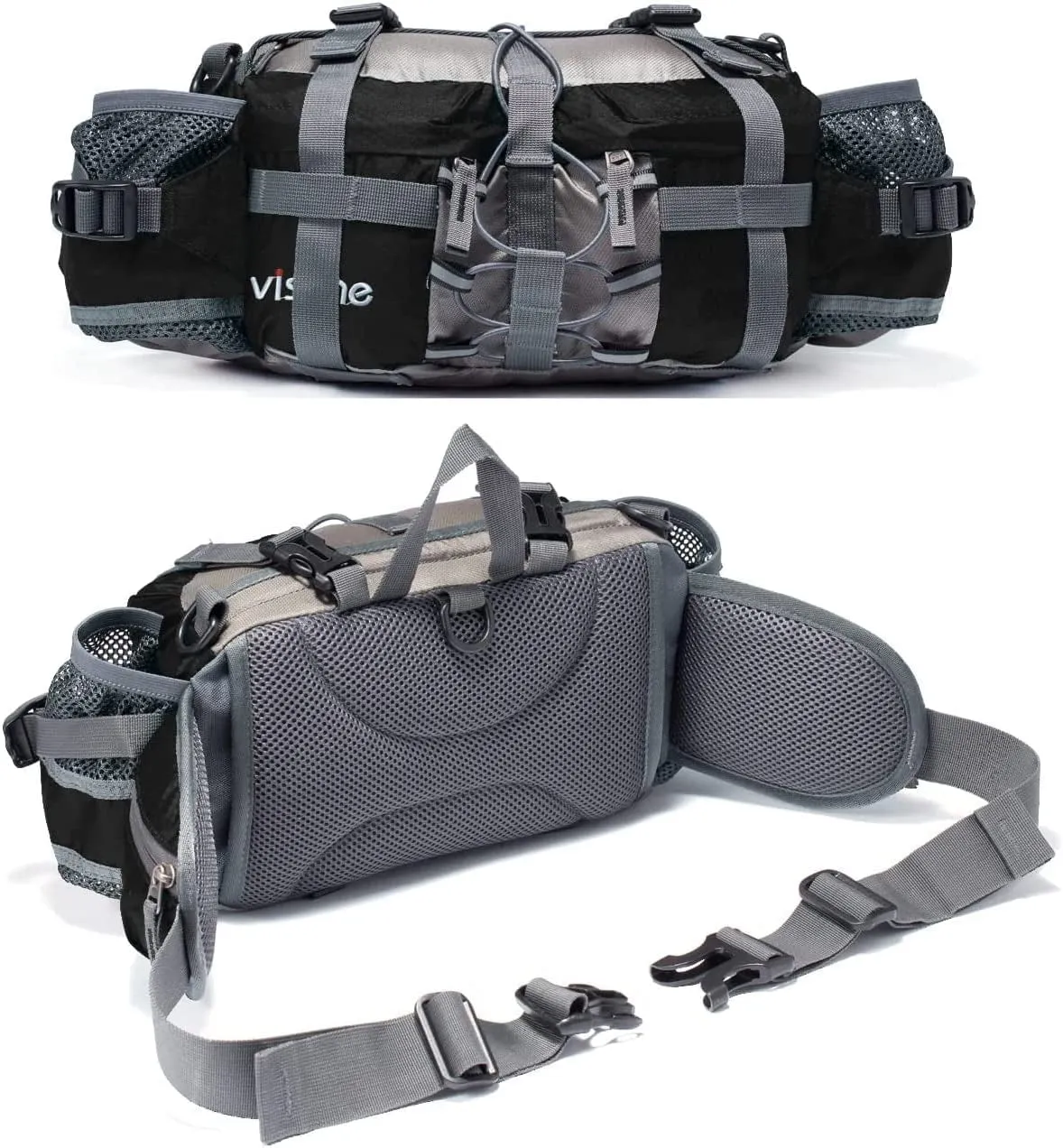 Outdoor Lumbar Pack with Dual Water Bottle Holders for Hiking and Fishing