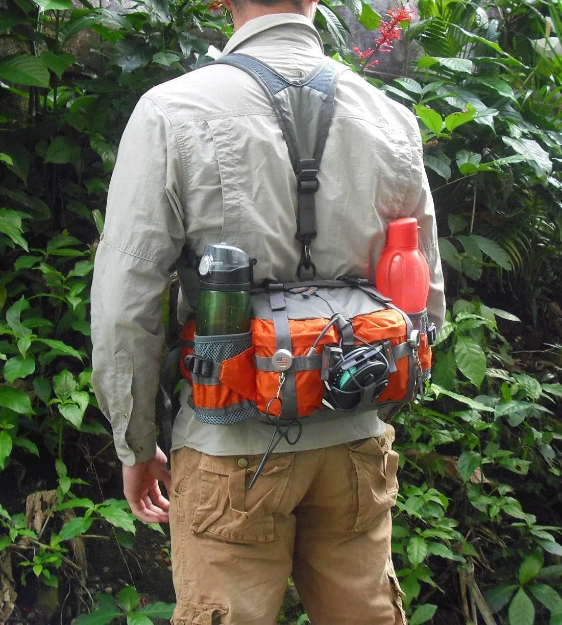 Outdoor Lumbar Pack with Dual Water Bottle Holders for Hiking and Fishing