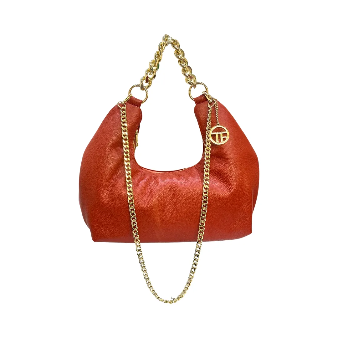 Top Handle Chain Hobo Leather Bag