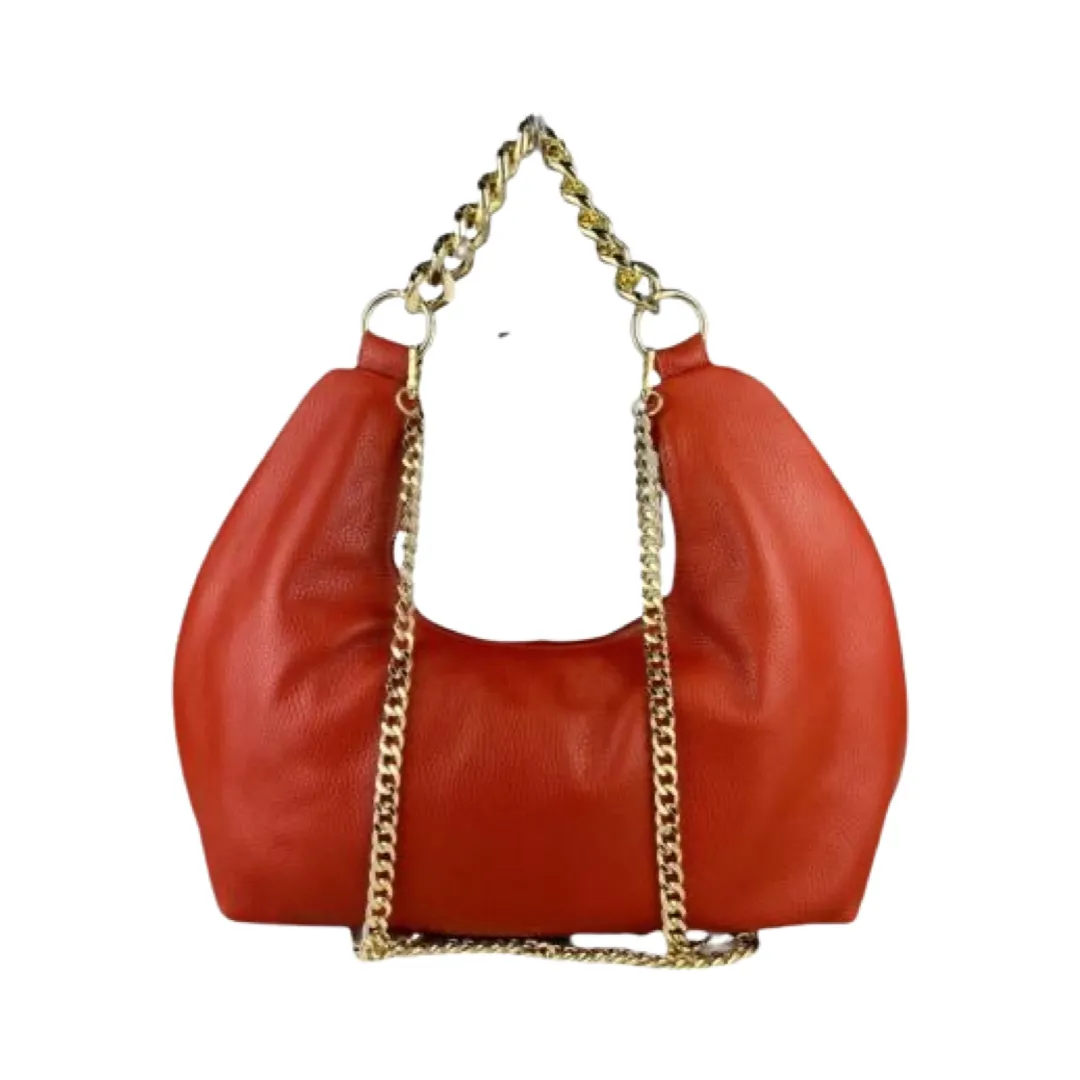 Top Handle Chain Hobo Leather Bag